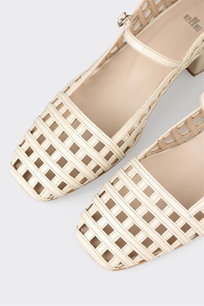 Elle Shoes Bej Deri Kadın Topuklu Ayakkabı
