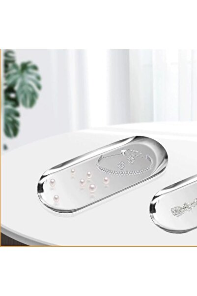 farklı evim 6 Medium (23.5cm X 9.5cm) Kayak Oval Silver Snack Bowl Dessert Jewelry Cosmetic Dish Stainless Steel