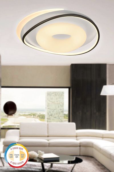 ESSLİGHT Palmira 50 cm Plafonier Chandelier with 3 Color Light Modes (White Yellow Daylight) Kitchen Bedroom Living Room