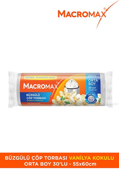 MACROMAX كيس قمامة برباط مقاس متوسط ​​(55 × 60 سم) معطر بالفانيليا 30 قطعة عبوة اقتصادية للغاية