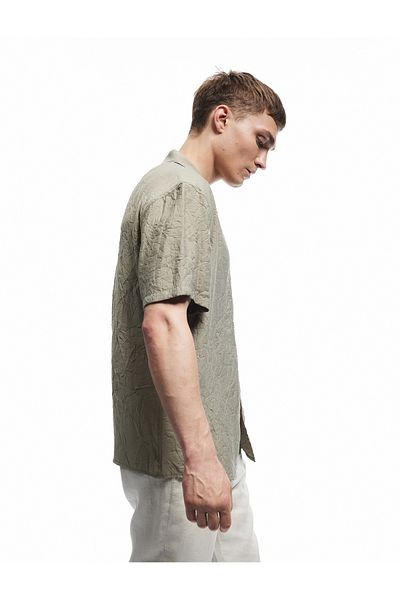Koton Modal Fabric Regular Fit Short Sleeve Textured Turn-Down Collar Shirt