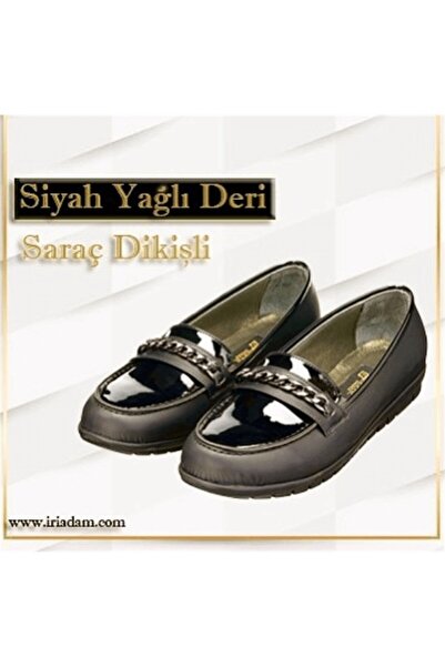 İriadam 41,42,43,44 Nr1872 Siyah Yağlı Deri Saraç Dikişli Rahat Dişli Taban Leofar Zincir Aksesuarlı Büyük N