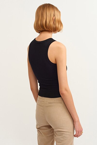 la & vetta Women's Black Ribbed T-shirt Halter Neck Knitted Tank Top