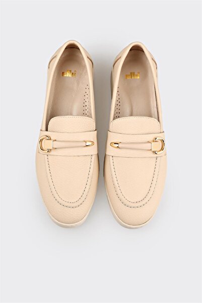 Elle Shoes Bej Deri Kadın Günlük Ayakkabı