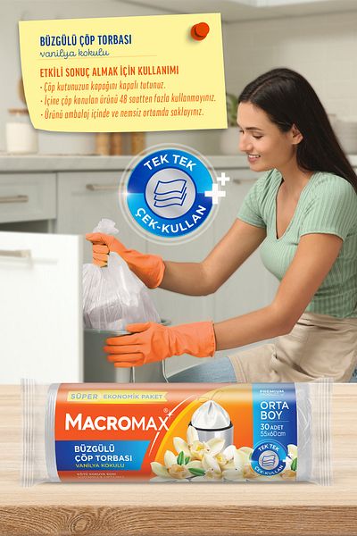 MACROMAX كيس قمامة برباط مقاس متوسط ​​(55 × 60 سم) معطر بالفانيليا 30 قطعة عبوة اقتصادية للغاية