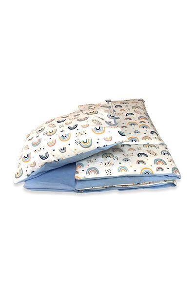 Bebek Özel Baby Kids Cotton Duvet Cover Set 70X110 Blue Rainbow Patterned for Park Crib New