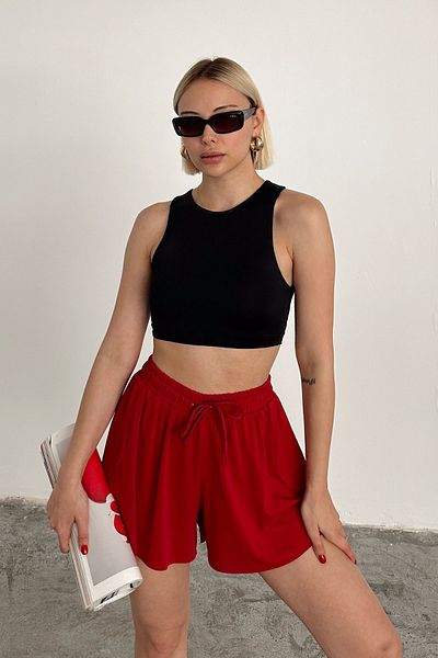 la & vetta Loose Cut Red Leggings Sports Shorts