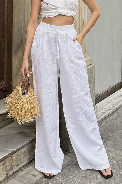 la & vetta White Muslin Palazzo Trousers