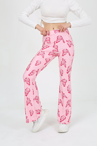 EDSA Kelebek Desenli Bedeni Saran Ispanyol Paça Pantolon