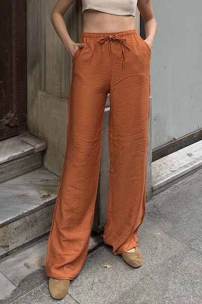 la & vetta Tile Linen Blended Loose Cut Trousers