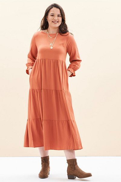 EVEN plus size Orange Viscose Long Plus Size Dress
