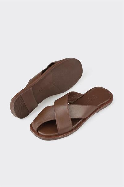 Elle Shoes Kahve Deri Kadın Terlik