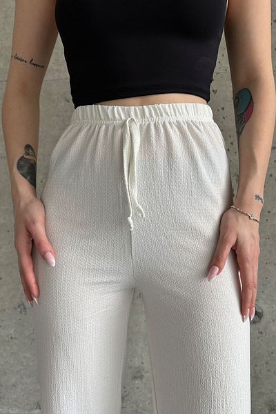 la & vetta Black Wrinkle High Waist Elastic Trousers