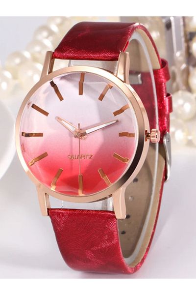 FEMME 7360 Casual Wrist Watch with Leather Strap for Women - Red