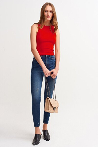 la & vetta Kadın Kırmızı Fitilli T-shirt Halter Yaka Örme Atlet