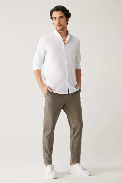 Avva Men's Mink Slim Fit Elastic Waist 360 Degree Flexible Technical Fabric Trousers A41Y3077