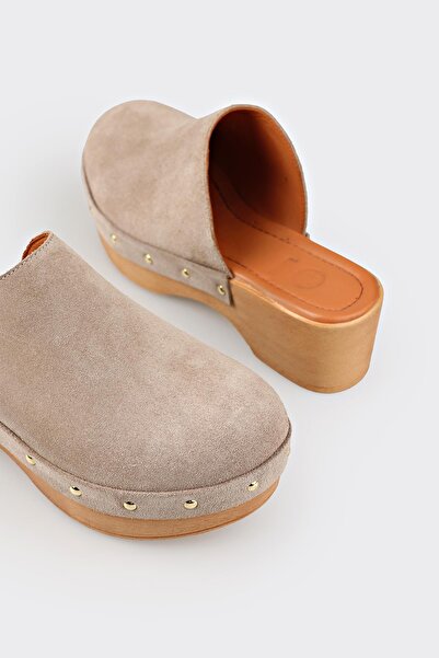 Elle Shoes Bej Deri Kadın Terlik