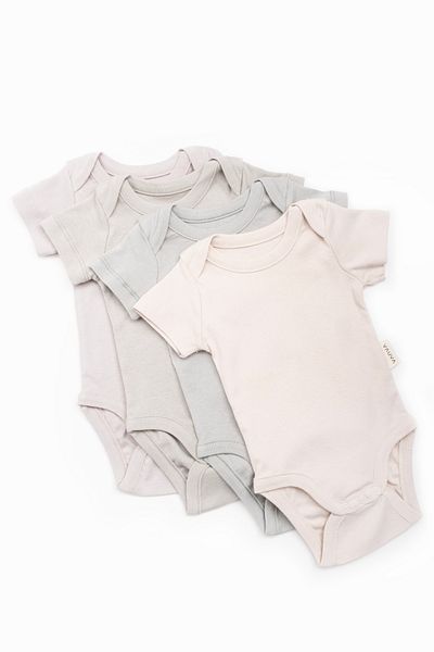 Vauva 4-Piece Snap Fastener Short Sleeve Bodysuit Set 100% Cotton Bodysuit