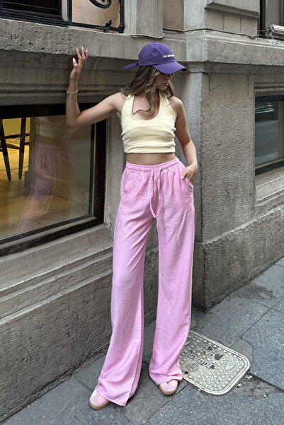 la & vetta Pembe Keten Karışımlı Bol Kesim Pantolon
