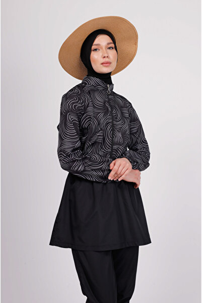 GAVLİA Σετ μαγιό Sore Black White Wave Hijab (Τοπ + Παντελόνι + Τσάντα) – Σετ...