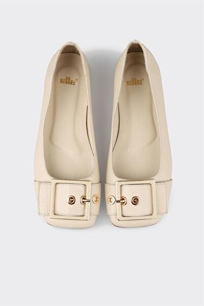 Elle Shoes Ekru Deri Kadın Günlük Ayakkabı