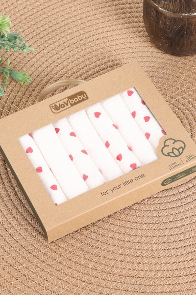 VaVbaby Set of 7 Baby Mouth Wipes – 100% Cotton, Soft and Absorbent with Small Hearts