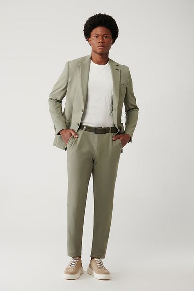 Avva Men's Light Khaki Relaxed Fit Elastic Waist Side Pockets Way Stretch Lightweight Trousers A41Y3203