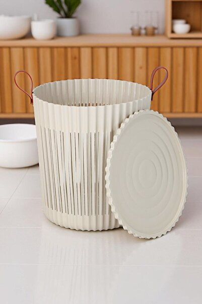 İronika Kapaklı Banyo Çamaşır Kirli Sepeti Deri Desen Kulplu Lüx Banyo Mutfak...