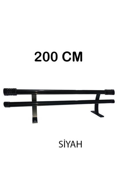 PERDE Mix 200 Cm Siyah 20 Mm Kornişli Dekoratif Alüminyum Çift Raylı Rustik P...