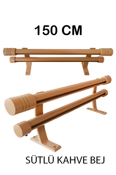 PERDE Mix 150 Cm Bej 20 Mm Kornişli Dekoratif Alüminyum Çift Raylı Rustik Per...