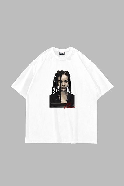 Sekizbiraltı Λευκό μπλουζάκι με στάμπα Rihanna Oversize Unisex