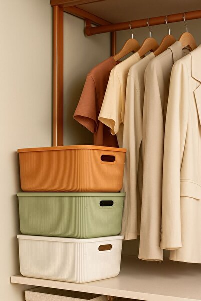 Bayev Colors Orange 3 Pieces 13 Lt Closet Organizer Organizer Toy Box Storage Box with Lid