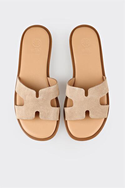 Elle Shoes Naturel Deri Kadın Düz Terlik