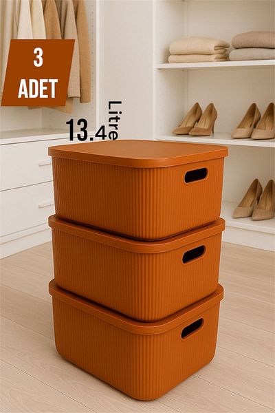 Bayev Colors Orange 3 Pieces 13 Lt Closet Organizer Organizer Toy Box Storage Box with Lid
