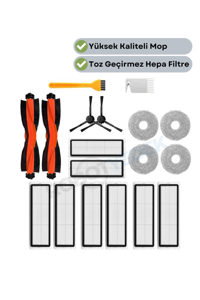 robotyedek Set de mopuri cu filtru Hepa cu perie neagră de înlocuire compatibilă Xiaomi S20+ Plus - 18 bucăți