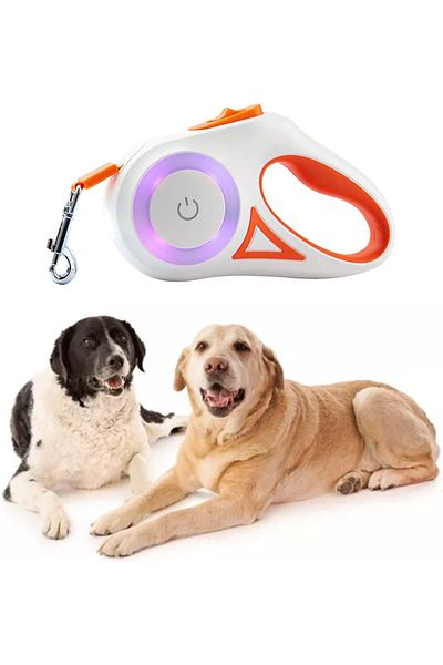 Manolex Lesa cu LED Pentru caini de talie medie/mare, Franare Automata, 3M, Maner Ergonomic din Cauciuc TPE,