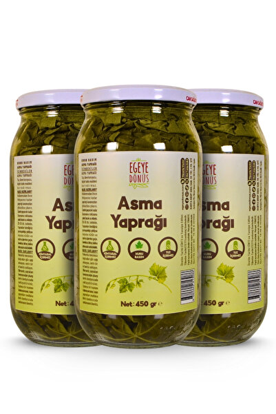 EGEYE DÖNÜŞ Kuru Basım Asma Yaprağı 1'lik Cam Kavanoz Net: 450 Gr. Yaprak İçerir - 3 lü Set
