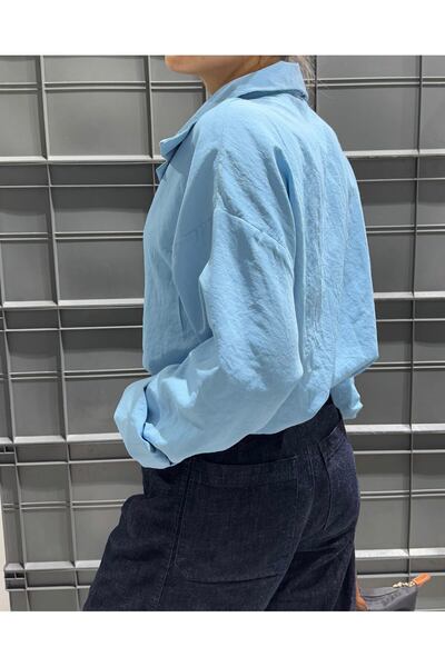 King Brothers Light Blue Women's Shirt Boyfriend Loose Fit Linen Look Ayrobin