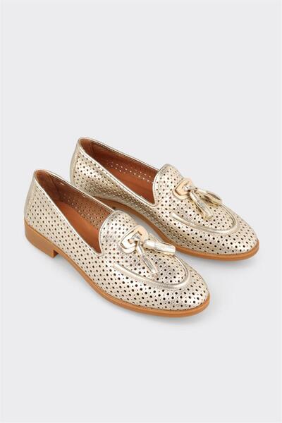 Elle Shoes Gold Deri Kadın Günlük Ayakkabı