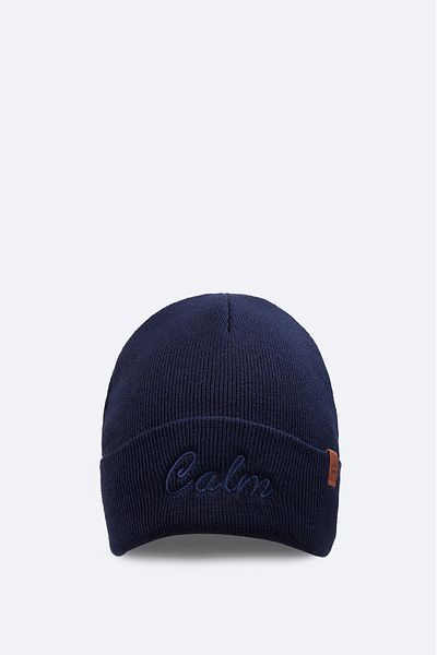 Avva Men's Navy Blue Embroidered Bordered Beret A32y9205