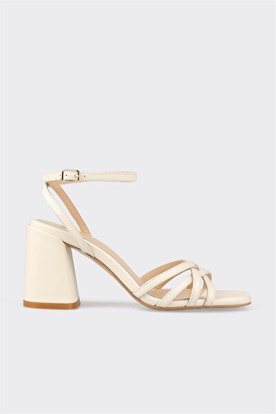 Elle Shoes Ekru Deri Kadın Sandalet