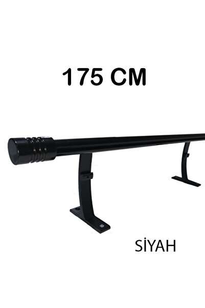 PERDE Mix 175 Cm Siyah 20 Mm Kornişli Dekoratif Alüminyum Tek Raylı Rustik Pe...