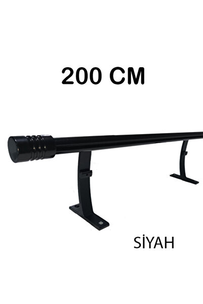 PERDE Mix 200 Cm Siyah 20 Mm Kornişli Dekoratif Alüminyum Tek Raylı Rustik Pe...