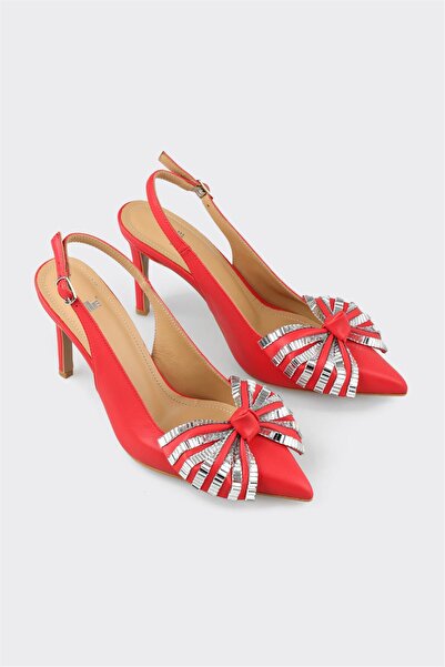 Elle Shoes Kırmızı Deri Kadın Topuklu Ayakkabı