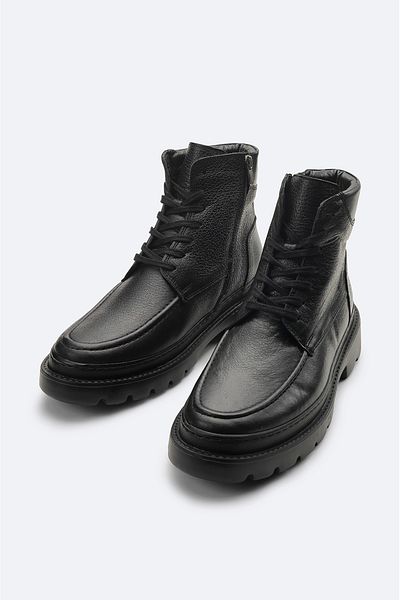 Avva Men's Black 100% Leather Laced Flexible Sole Boots A32y8009