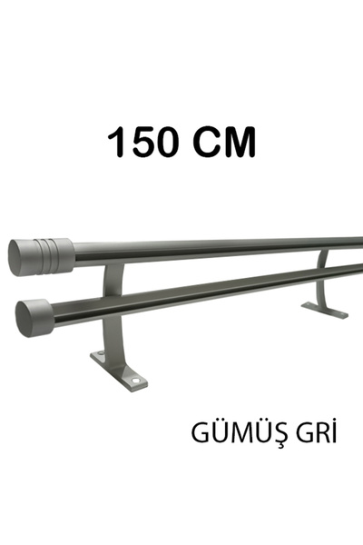 PERDE Mix 150 Cm Gri 20 Mm Kornişli Dekoratif Alüminyum Çift Raylı Rustik Per...