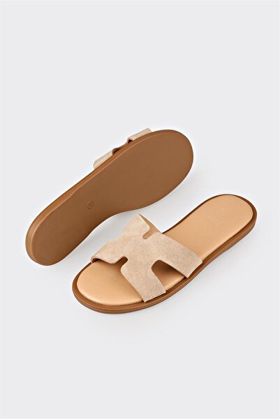 Elle Shoes Naturel Deri Kadın Düz Terlik