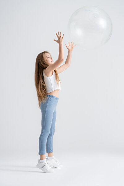 Leggfly Rahat Giyilen Kız Çocuk Taytı – Mavi Denim Görünümlü, Esnek & Tüylenmez