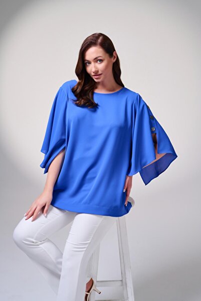 DE WHITES Plus Size Sleeve Bluz with Stone Accessory Detail