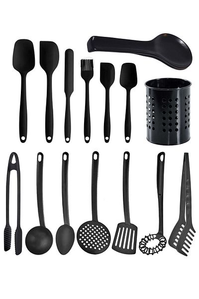 Mirilliahome 8-Piece Fireproof Teflon Ladle Kitchen Serving Set and 6 Heat-Resistant Silicone Spatula Set
